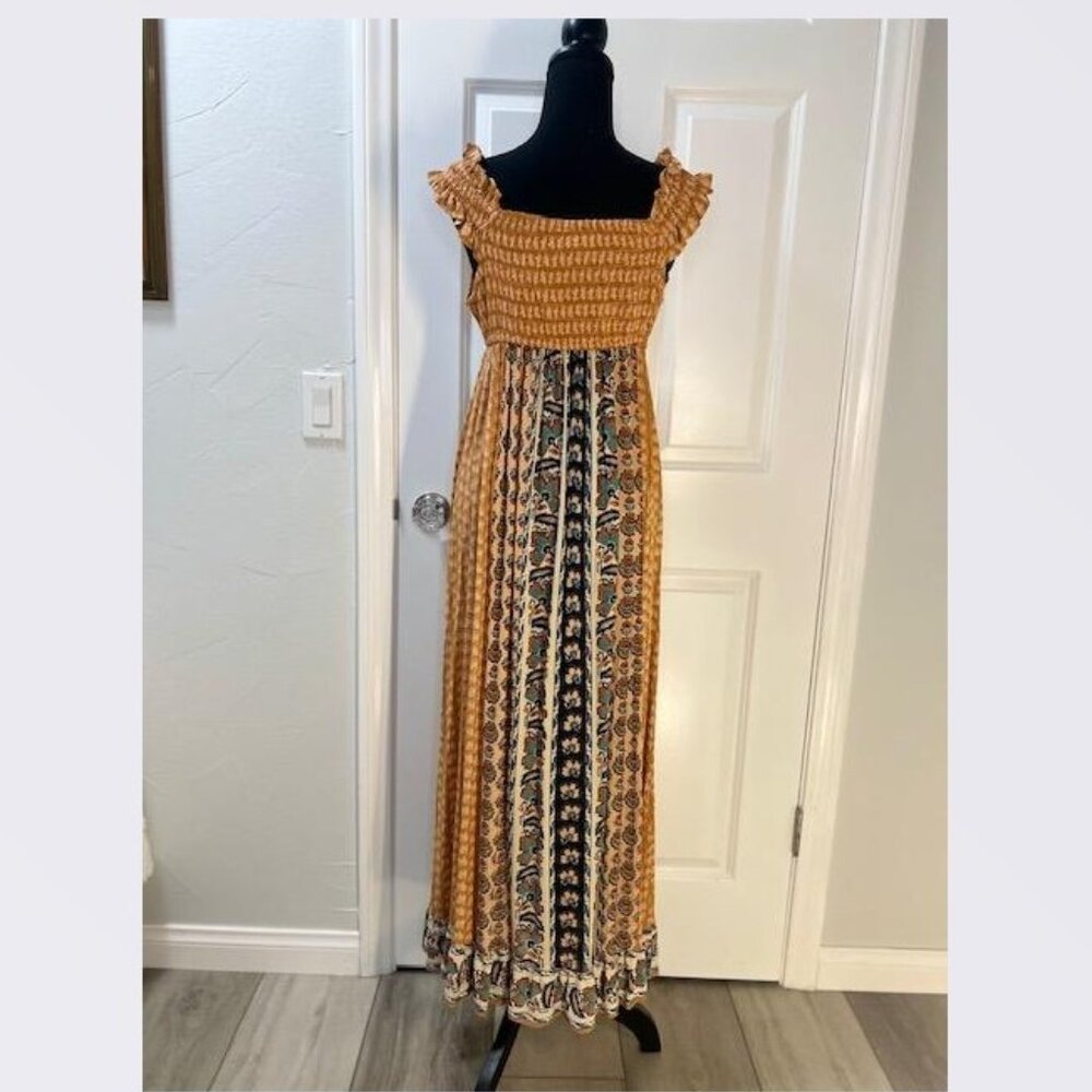 Angie Cap Sleeve Tie Bust Midi Dress in Honey/Cream Motif – Size Small - NWT - Picture 3 of 6